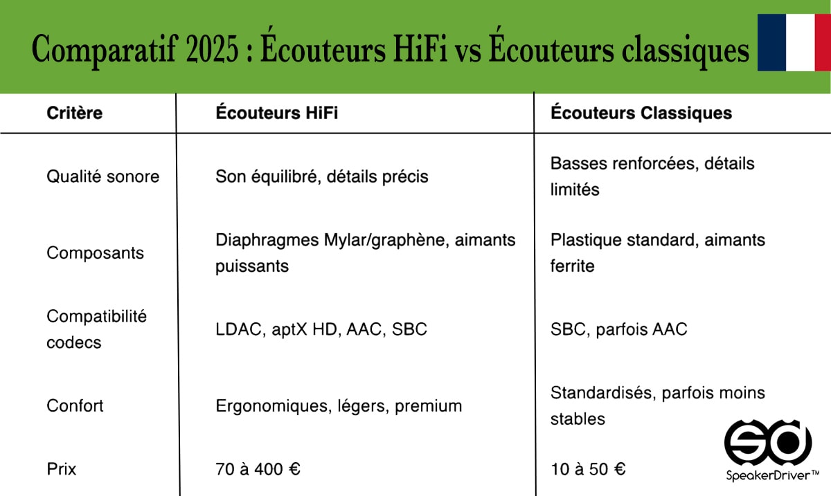 Comparatif 2025 : Écouteurs HiFi vs Écouteurs classiques