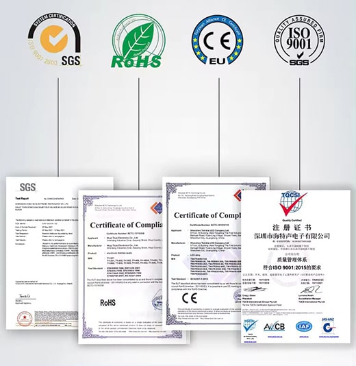 SpeakerDriver™ Certificates ISO certified, ROHS, EU and SGS